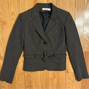Yumi Mazao Gray Women’s Pinstripe Classic Blazer office jacket button & tie M
